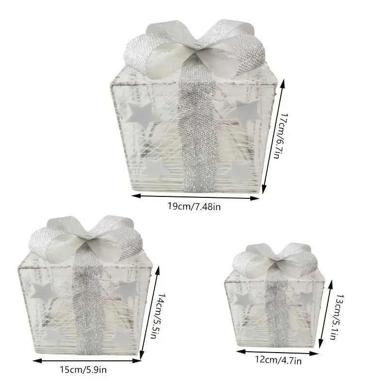 LumiGift LED 3er-Pack Geschenkboxen – Warm leuchtendes Weihnachtsdeko-Set