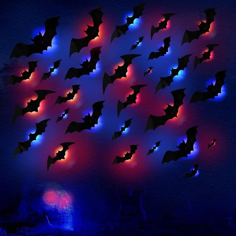 12 Stück I LED-Fledermaus-Dekoration — schaurig-schöne Halloween-Atmosphäre