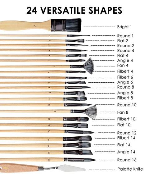 ArtistPaint™ – 24 Nylonpinsel mit 7 Formen & Palettenmesser, für Acryl, Öl & Aquarell [50% Rabatt]