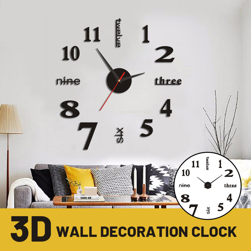3D Design Wanduhr – moderne, selbstklebende Uhr mit leisem Quarzwerk für Wohnzimmer & Büro