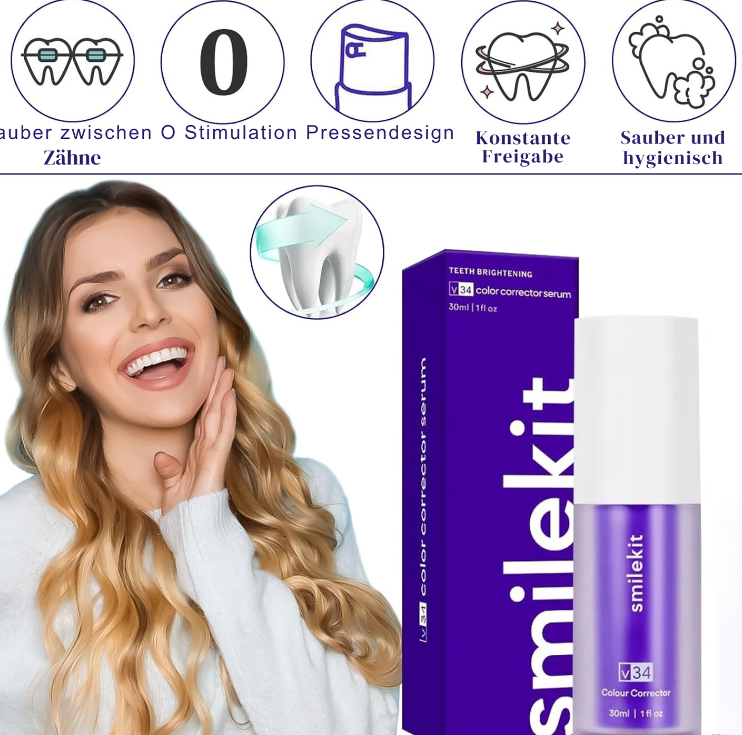 HeroSmile™ – Farbkorrektur-Serum & lila Zahnpasta für strahlend weiße Zähne [1 + 1 Gratis]