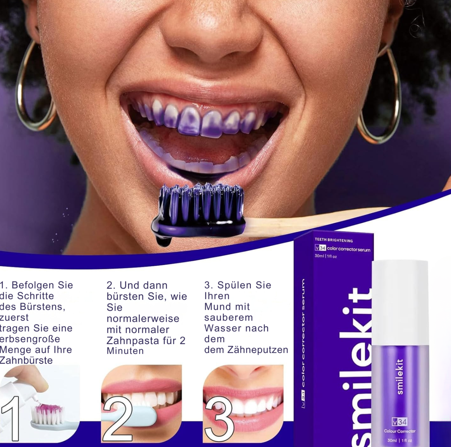 HeroSmile™ – Farbkorrektur-Serum & lila Zahnpasta für strahlend weiße Zähne [1 + 1 Gratis]