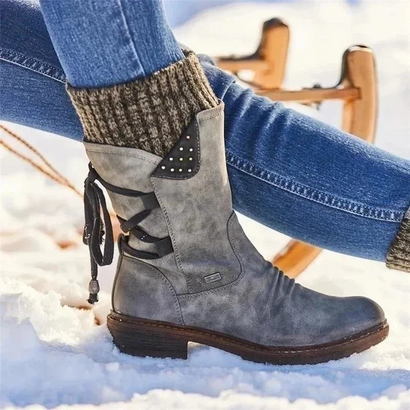 Warme Damen Winterstiefeletten mit Schnürung & rutschfester Sohle