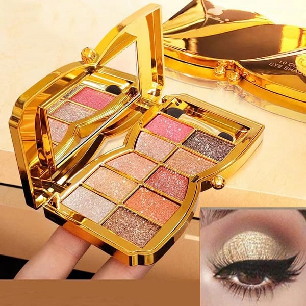 ShimmerGlam Pro Palette – 10 Farben, Langanhaltend, Hochpigmentiert, Glitzer, Make-up
