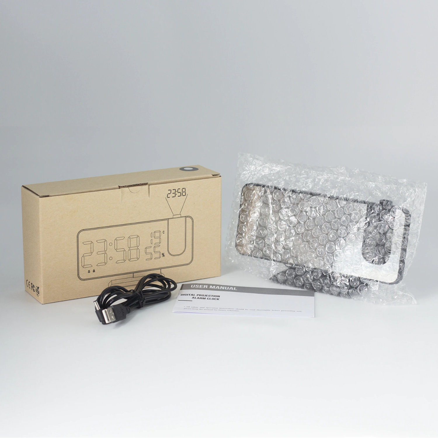 LED Projektionswecker – digital mit Deckenprojektion, FM-Radio, Temperaturanzeige & USB-Anschluss