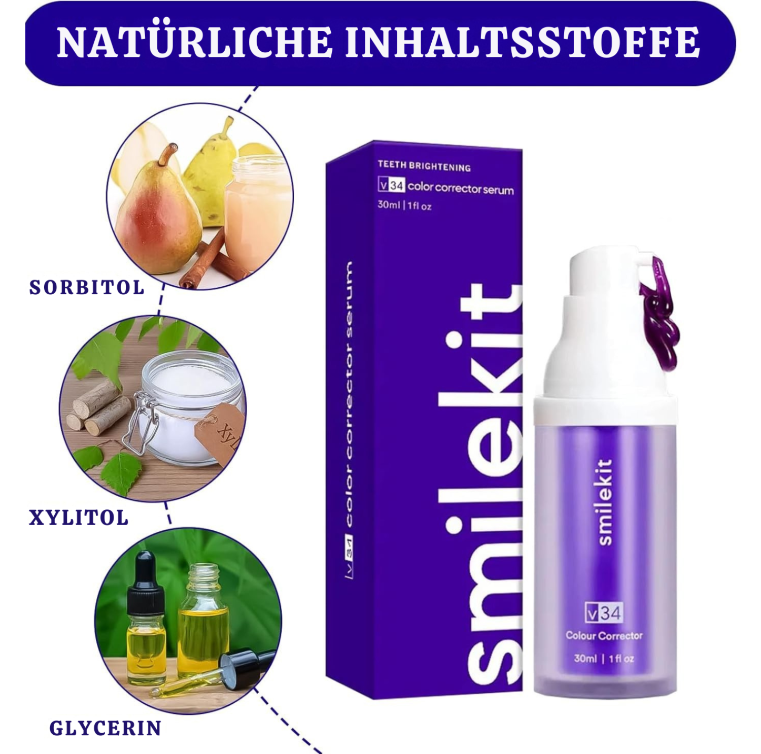 HeroSmile™ – Farbkorrektur-Serum & lila Zahnpasta für strahlend weiße Zähne [1 + 1 Gratis]