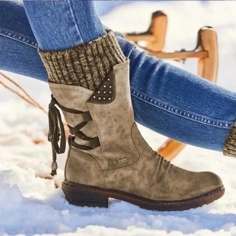 Warme Damen Winterstiefeletten mit Schnürung & rutschfester Sohle