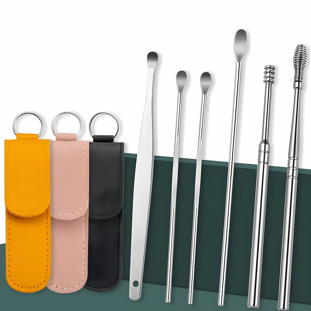 DermaCare Ohrenschmalz Entferner Set – 6-in-1 Edelstahl Ohrreiniger für Sanfte & Sichere Ohrpflege