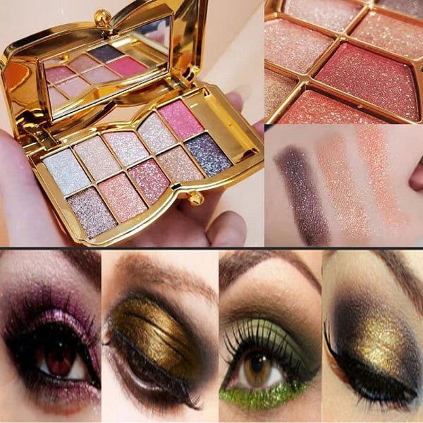 ShimmerGlam Pro Palette – 10 Farben, Langanhaltend, Hochpigmentiert, Glitzer, Make-up