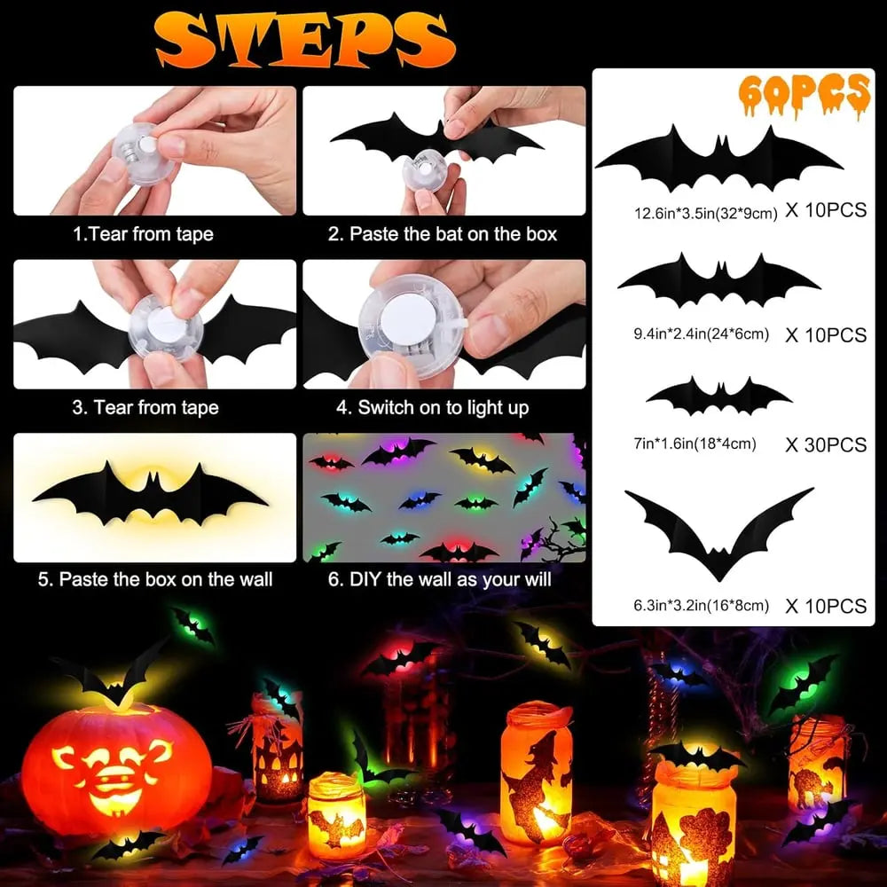 12 Stück I LED-Fledermaus-Dekoration — schaurig-schöne Halloween-Atmosphäre