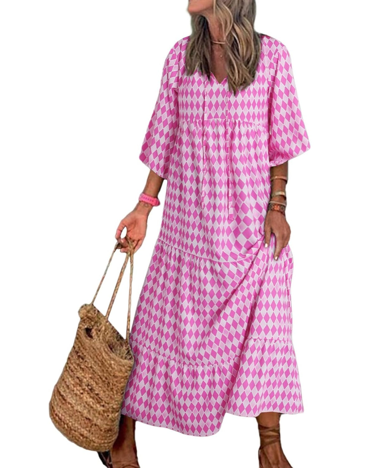 50% Rabatt | Lieke™ - Damen Puffärmel Geometrische Bohème Maxikleider [Letzter Tag Rabatt]