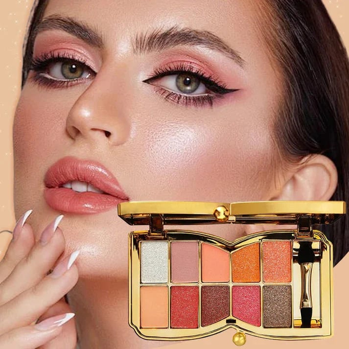 ShimmerGlam Pro Palette – 10 Farben, Langanhaltend, Hochpigmentiert, Glitzer, Make-up