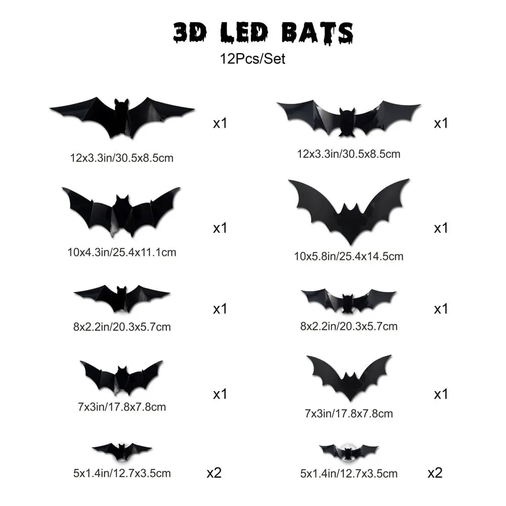 12 Stück I LED-Fledermaus-Dekoration — schaurig-schöne Halloween-Atmosphäre