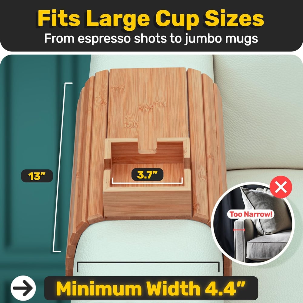 BambooEase™ – Bambus Armlehnen Tablett – Umweltfreundlicher Becher- und Snackhalter für gemütliche Sofastunden [50% Rabatt]