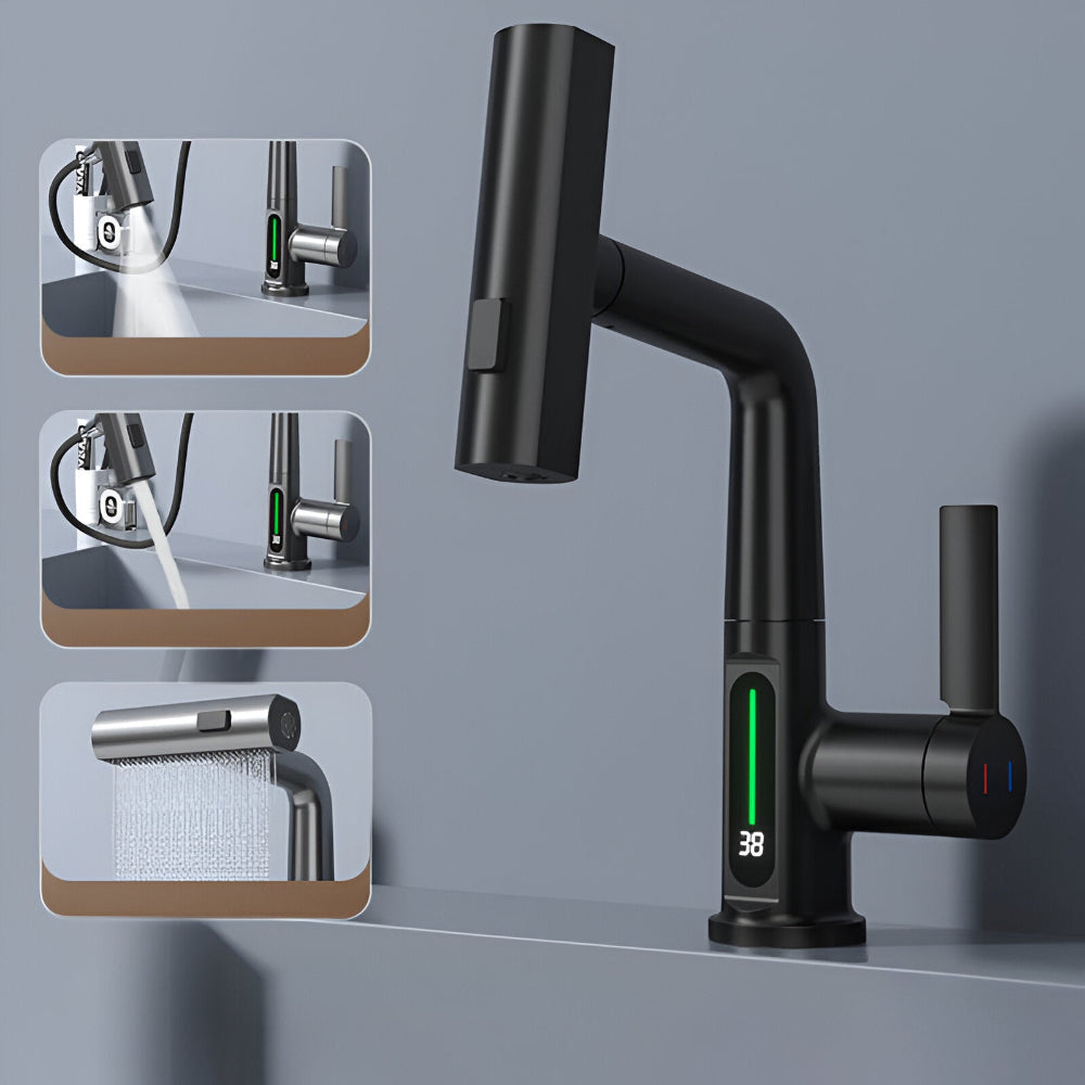 AquaSense Smart Küchenarmatur – 360° schwenkbar & wassersparend mit digitaler Temperaturanzeige