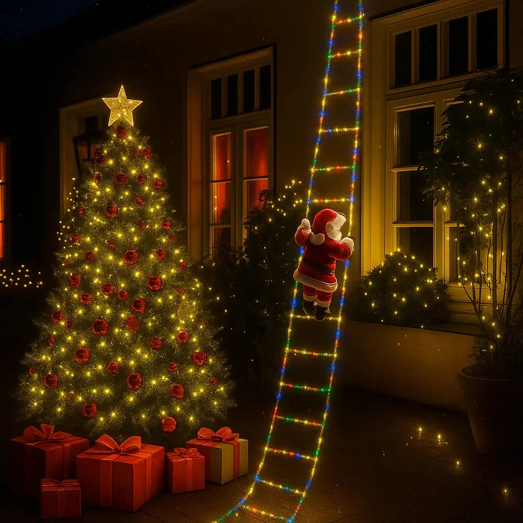 ChristClimb™ – Kletternder Weihnachtsmann mit LED-Lichterkette, festliche Deko für Zuhause [50% Rabatt]