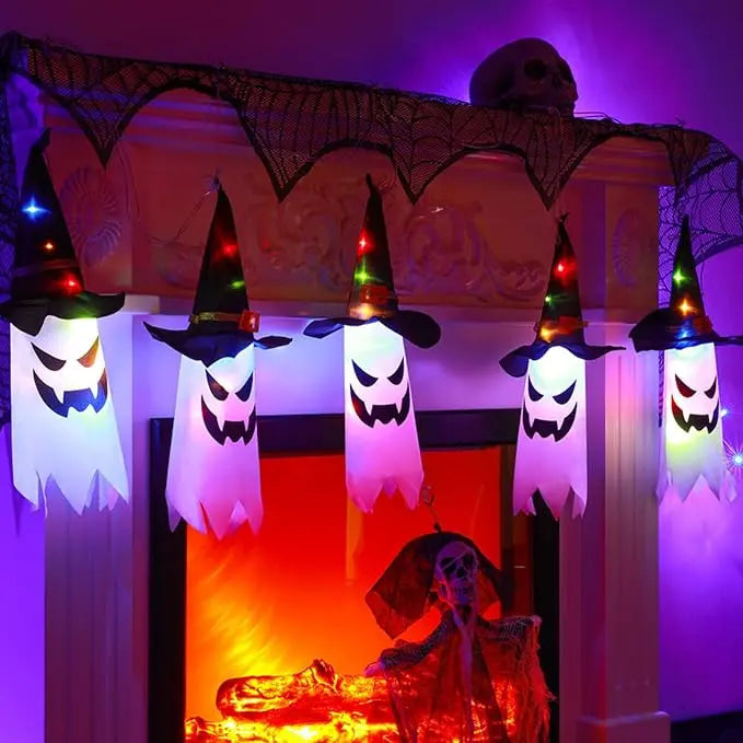 GhostLantern™ – Lichterkette mit Geisterhüten, 5-teiliges Set für gruselige Stimmung [50 % Rabatt]