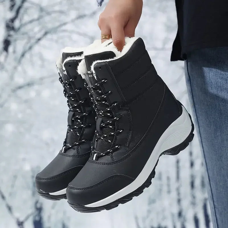 Modische Damen Plateau Schneestiefel mit Warmfutter, Schnürung & rutschfester Sohle