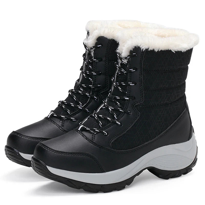 Modische Damen Plateau Schneestiefel mit Warmfutter, Schnürung & rutschfester Sohle