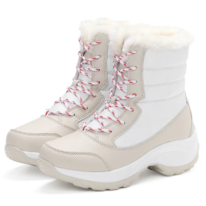 Modische Damen Plateau Schneestiefel mit Warmfutter, Schnürung & rutschfester Sohle