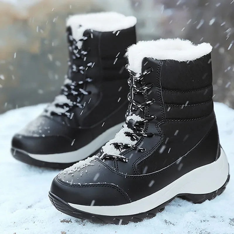 Modische Damen Plateau Schneestiefel mit Warmfutter, Schnürung & rutschfester Sohle