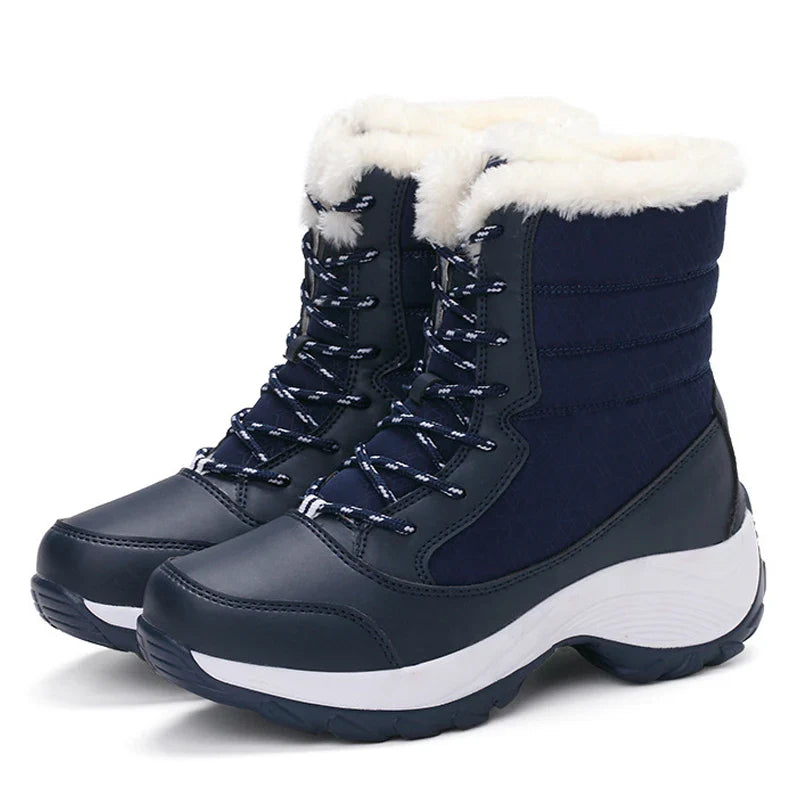 Modische Damen Plateau Schneestiefel mit Warmfutter, Schnürung & rutschfester Sohle