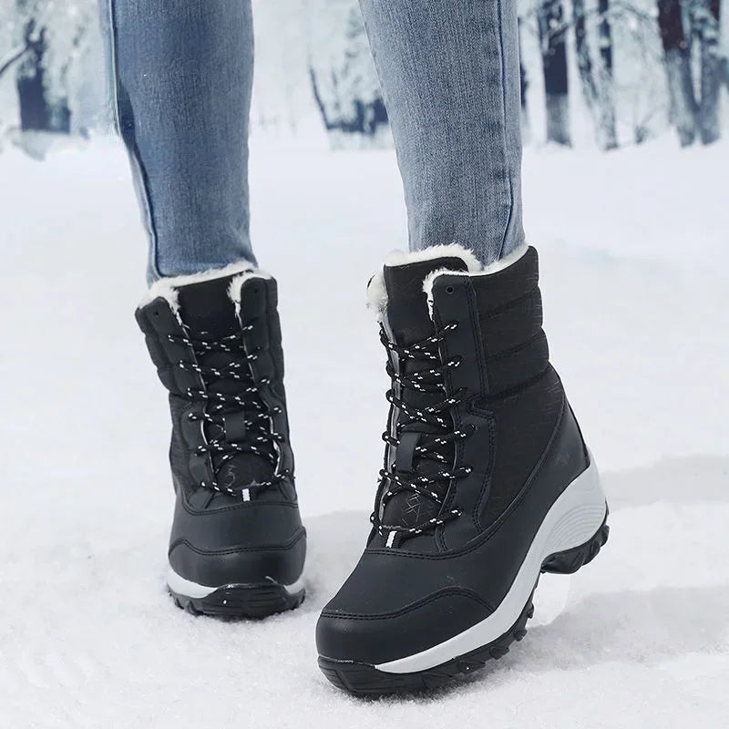 Modische Damen Plateau Schneestiefel mit Warmfutter, Schnürung & rutschfester Sohle