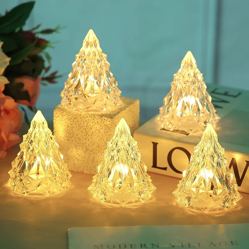 LED Kristall Weihnachtsbäumchen 5er Set für Auto, Büro & Zuhause