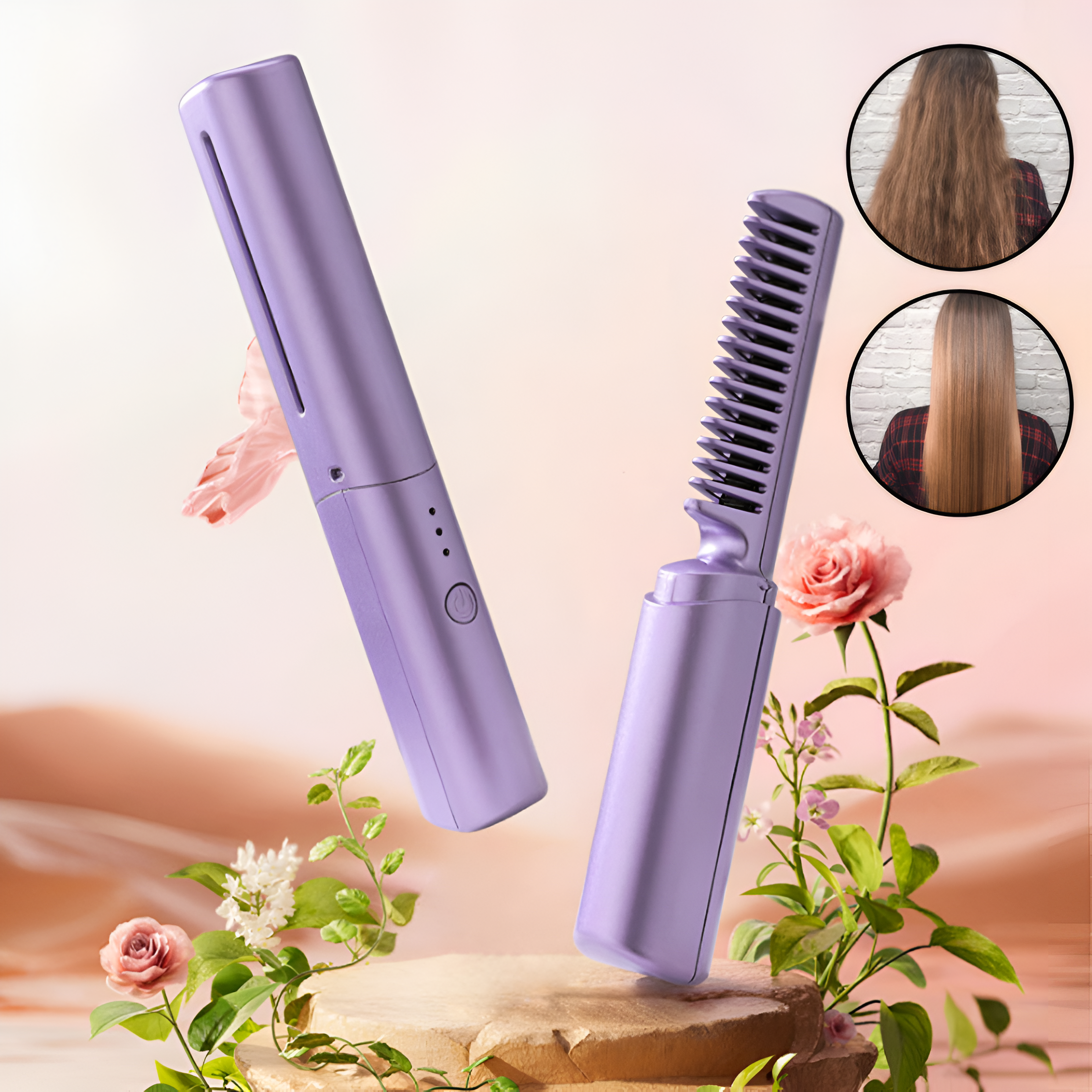 HeatComb Haarstyler – Glätten & Locken, Kabellos, USB, Schonend, Reiselustig