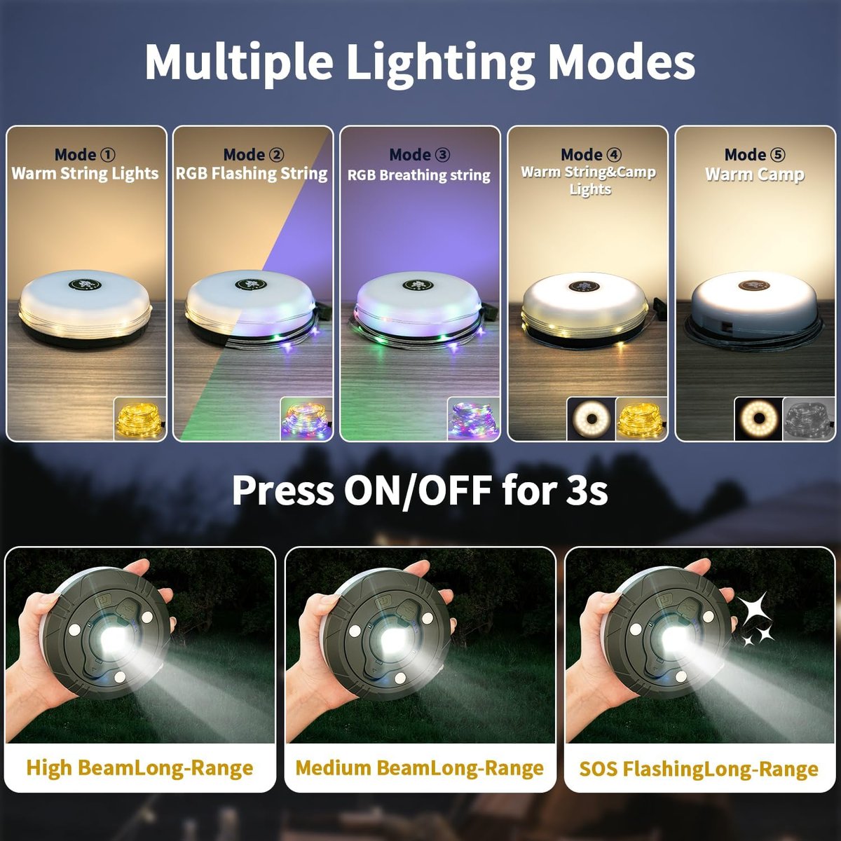 50% Rabatt | MultiGlow™ - 4-in-1 Campinglicht mit RGB-Lichterkette & Powerbank