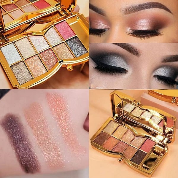 ShimmerGlam Pro Palette – 10 Farben, Langanhaltend, Hochpigmentiert, Glitzer, Make-up