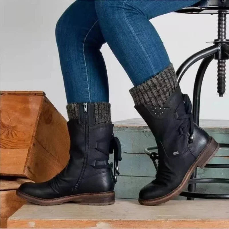Warme Damen Winterstiefeletten mit Schnürung & rutschfester Sohle