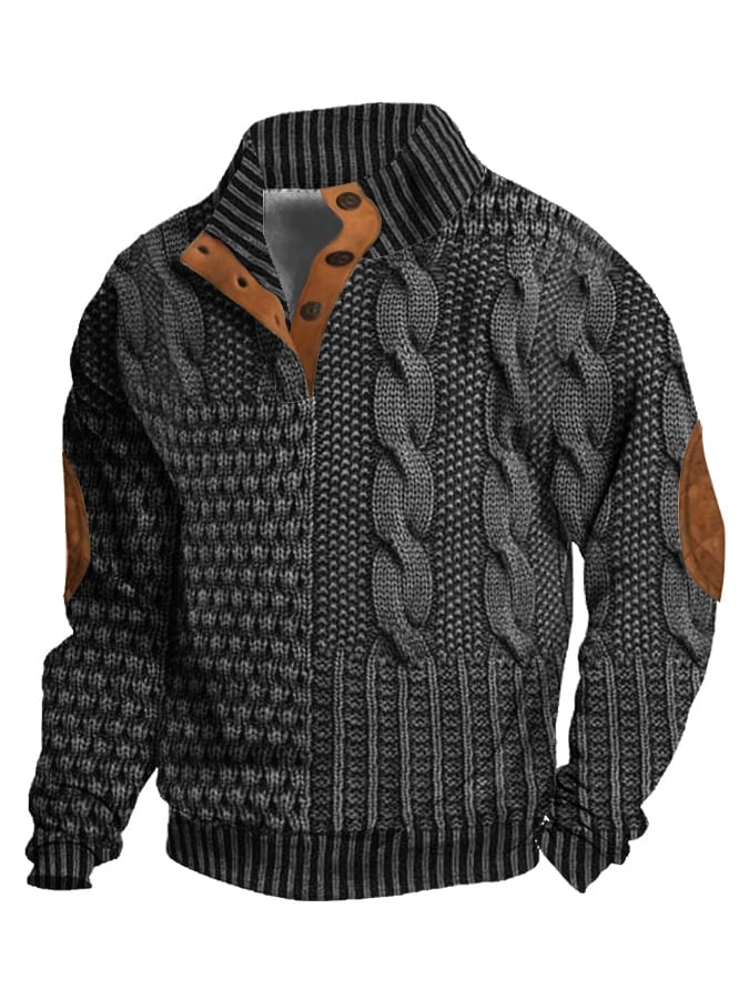 StyleCraft™ – Sweatshirt aus Kaschmir im Retro-Stil, mit Stehkragen und Knopfverschluss [50 % Rabatt]