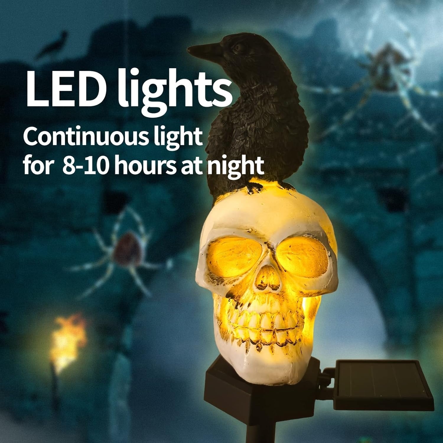 Solar Totenkopf-Licht mit Krähe — 6–10 Std. stabile Nachtbeleuchtung