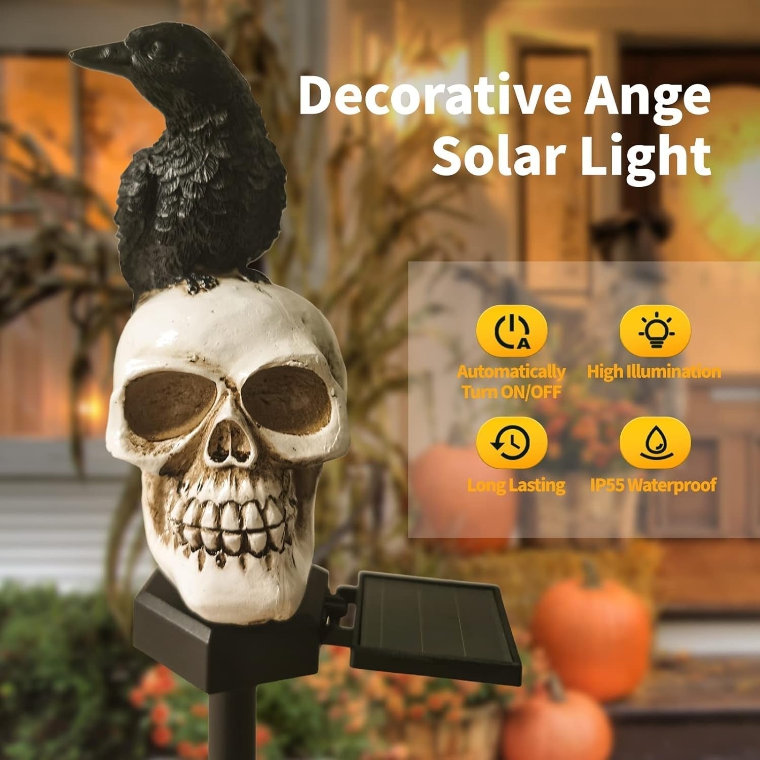 Solar Totenkopf-Licht mit Krähe — 6–10 Std. stabile Nachtbeleuchtung
