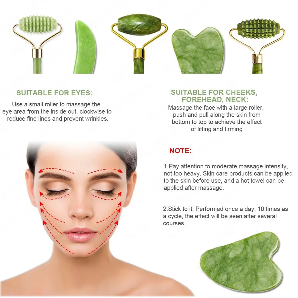 RollPro™ - Jade Gua Sha Gesichtswalzen-Set (4PCS) [50% Rabatt]