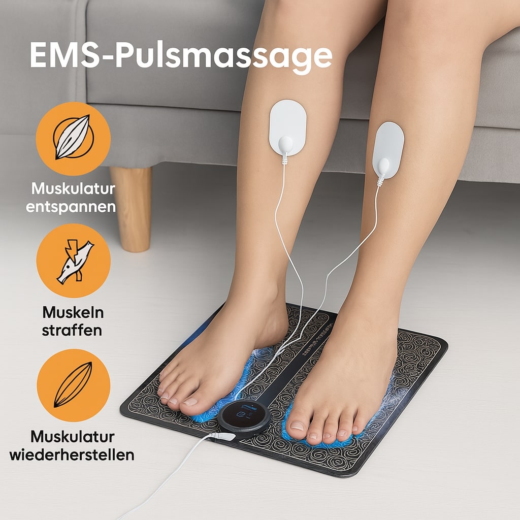 RelaxFuß EMS Massagematte – Fußmassage, Entspannung, Durchblutung, Tragbar, Kabellos
