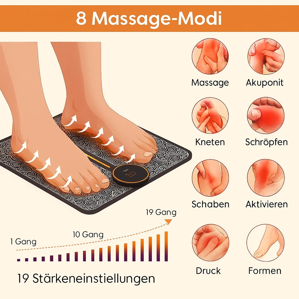 RelaxFuß EMS Massagematte – Fußmassage, Entspannung, Durchblutung, Tragbar, Kabellos