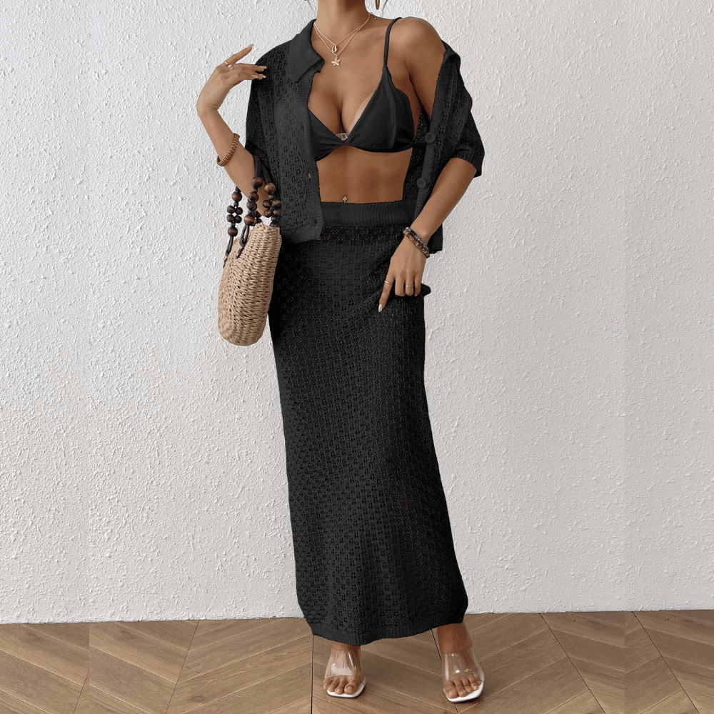 50% Rabatt | Elien™ - Häkel-Strand-Set Zweiteiler – Sommerliches 2-Teiler Outfit mit Knopftop