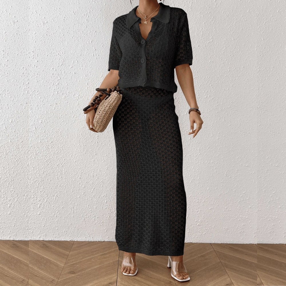 50% Rabatt | Elien™ - Häkel-Strand-Set Zweiteiler – Sommerliches 2-Teiler Outfit mit Knopftop