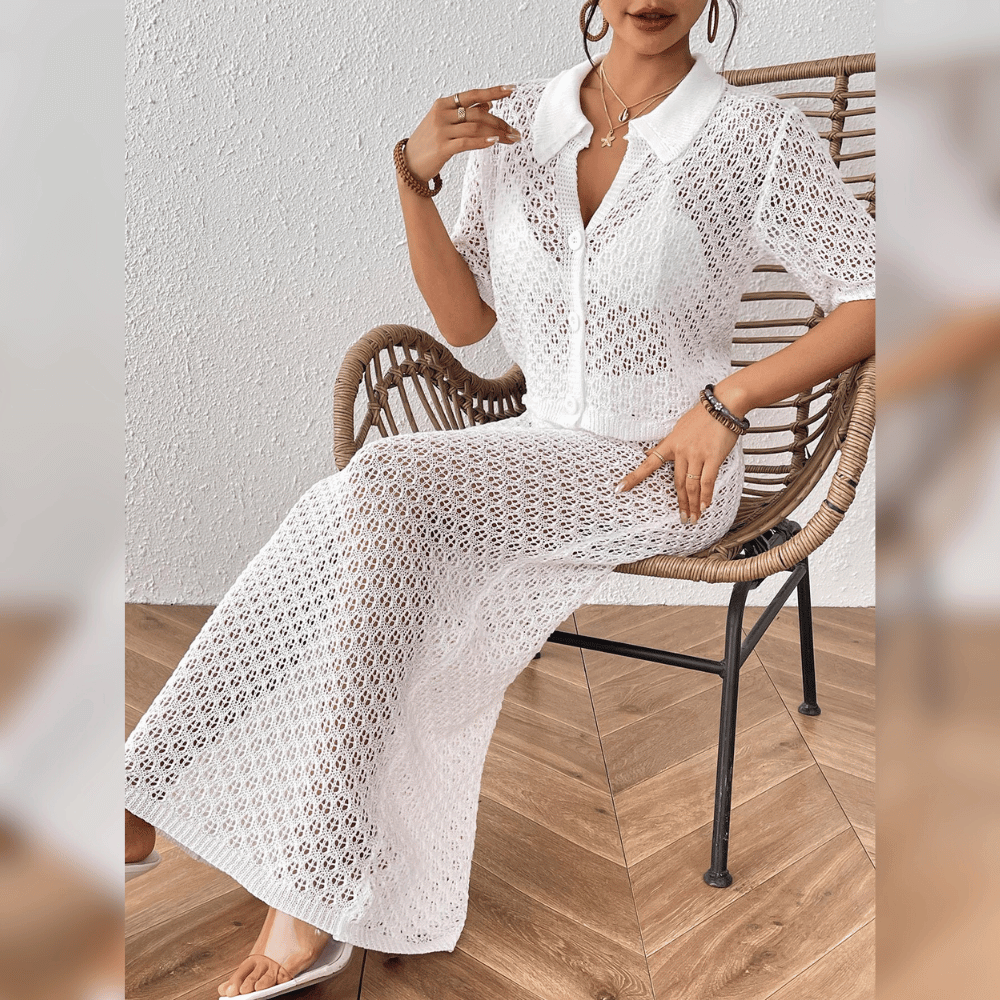 50% Rabatt | Elien™ - Häkel-Strand-Set Zweiteiler – Sommerliches 2-Teiler Outfit mit Knopftop
