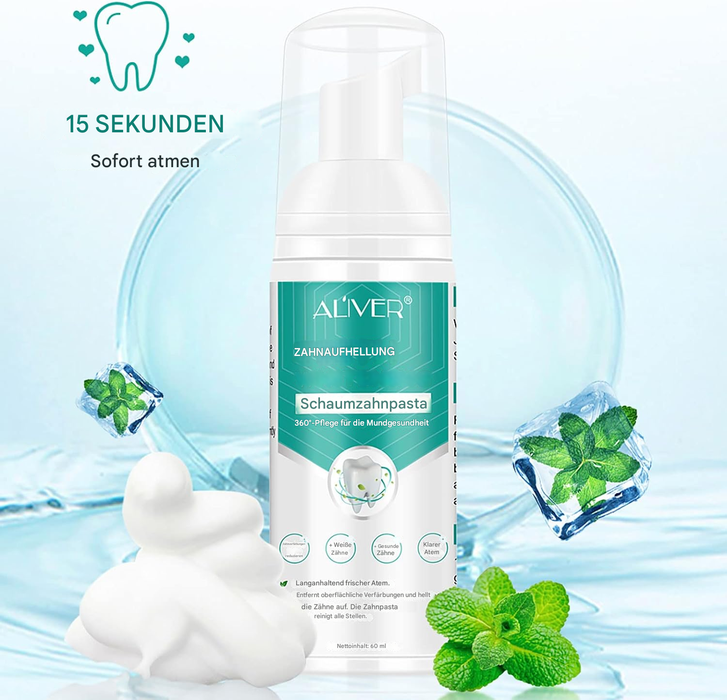 Zahnaufhellung, Schaumzahnpasta, weiße Zähne, Zahnweiß, Mundpflege, Whitening, Verfärbungen