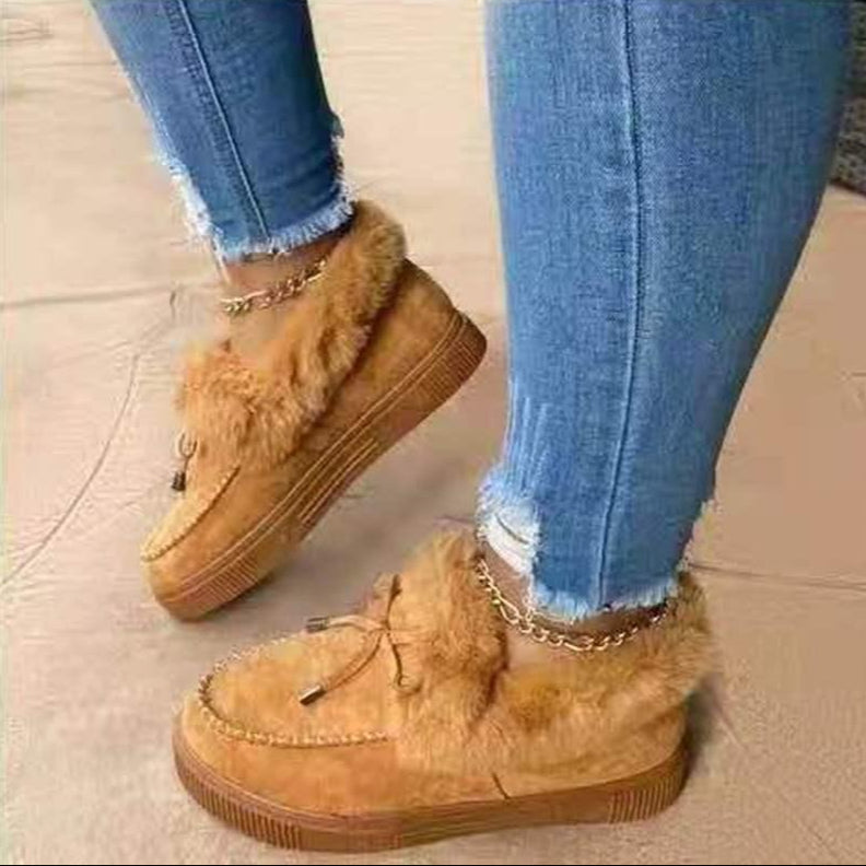 Warme Damen Hausschuhe mit Futter & Schleife – bequeme Winterpantoffeln