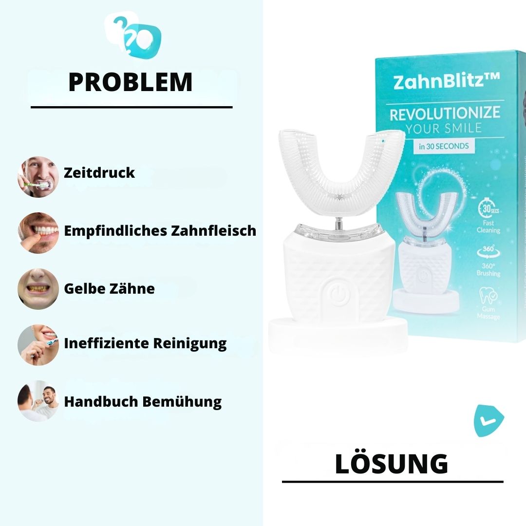 ZahnBlitz 360° Zahnbürste – Automatische, wasserdichte Silikon-Zahnbürste mit UV-Licht und wiederaufladbarem Design